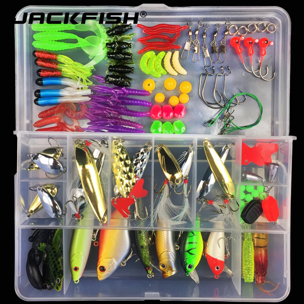 JACKFISH рыболовные приманки наборы рыболовные приманки набор с коробкой пластиковые силиконовые приманки воблер металлические жесткие приманки мягкие приманки для рыболовных снастей