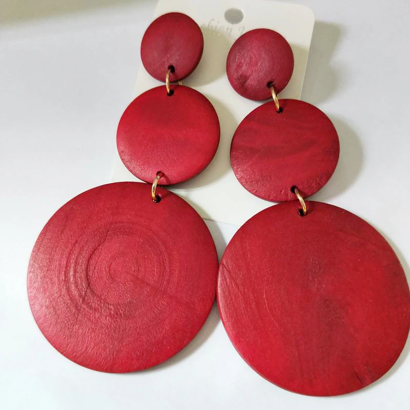 2019 новые винтажные Длинные круглые серьги из дерева для женщин 3 размера большие