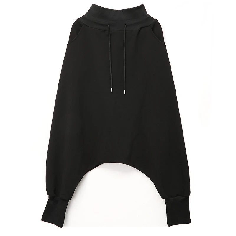 2019 Autumn Winter Harem Pants New Black Solid Drawstring Pockets Causal Loose Big Size Women High Waist Trousers Plus | Женская одежда