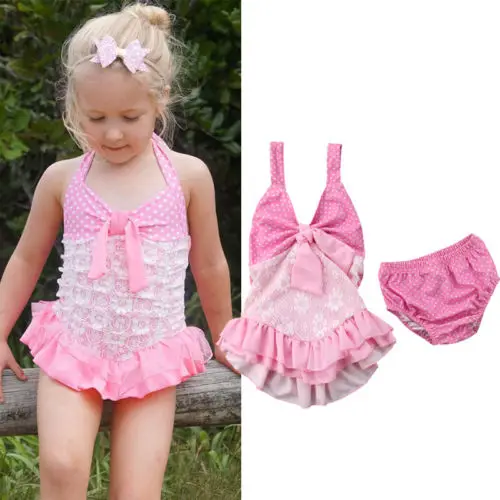 Комплект из 2 предметов для маленьких девочек кружевной комплект бикини с