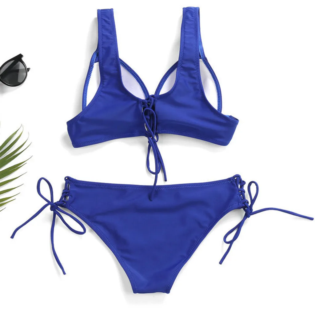 Модные Женские однотонные черные синие бордовое бикини пуш ап Мягкий купальник с
