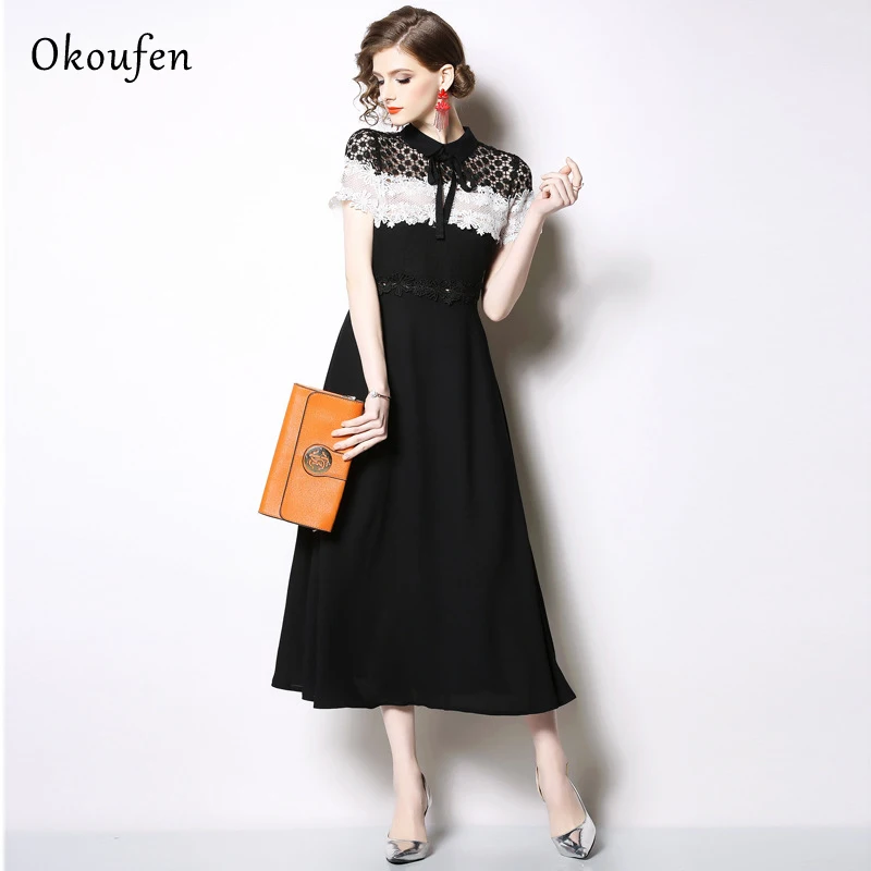 Новое Стильное платье 2019 модное с отворотом бантом удобное дышащее открытое