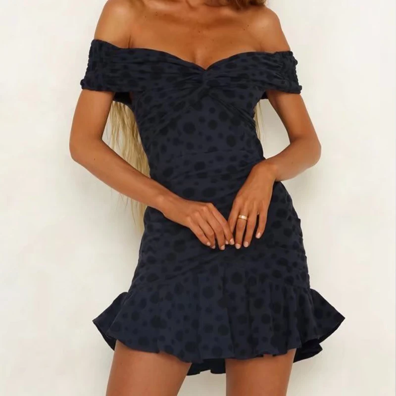 2019 Новое Женское летнее платье с открытыми плечами Повседневное оборками