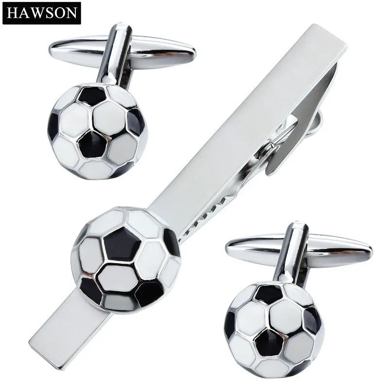 Запонки и зажим для галстука с рисунком футбольного мяча в подарочной коробке