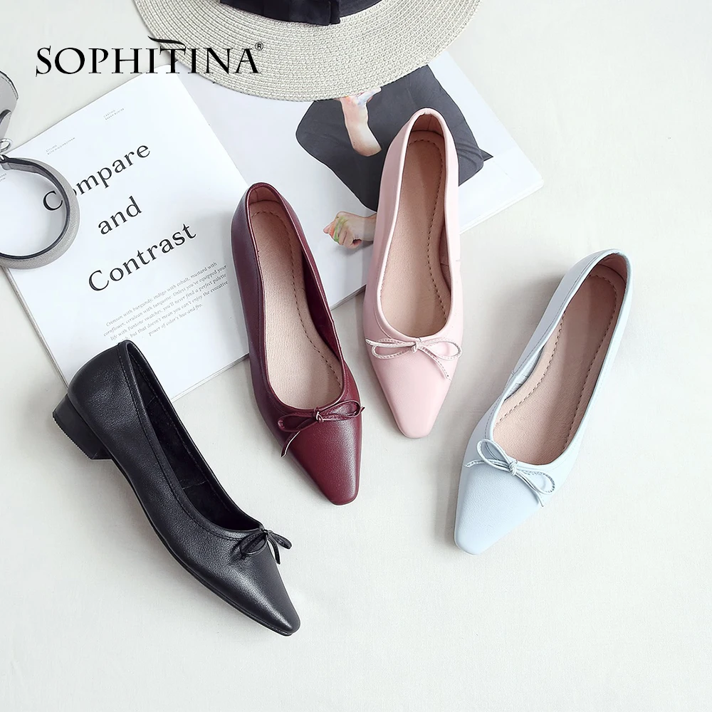 SOPHITINA/Новинки 2019г. Мягкие и удобные женские туфли на плоской подошве высокого качества. Весенние и летние туфли-лодочки из мягкой натуральной кожи с зауженным мыском.Повседневная обувь с бантиком.Лидер продажSO28