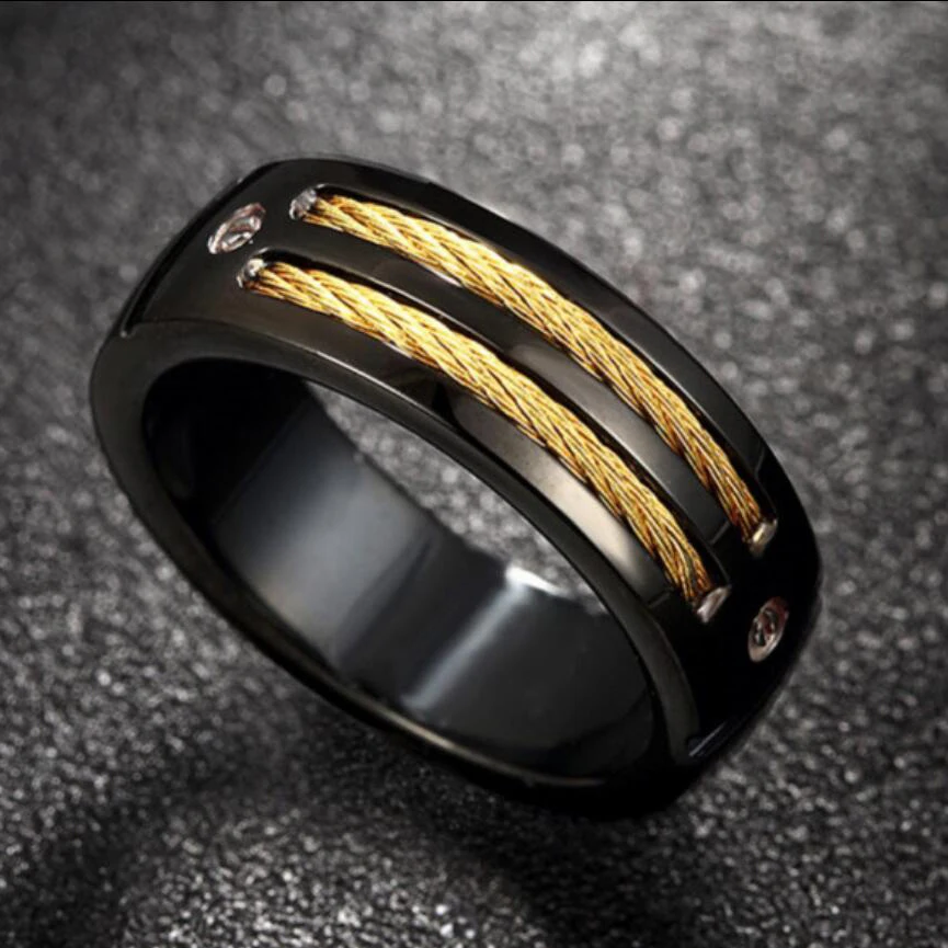 Мужское кольцо из нержавеющей стали с золотым и черным покрытием | Украшения