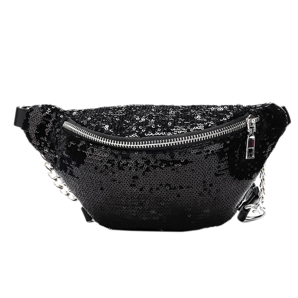 Черный Женский Повседневный ремень с блестками сумка Fanny Pack модная женская поясная сумка сверкающие блестки пайетки пакет на застежке нагрудный мешочек сумка на плечо - Цвет: Черный