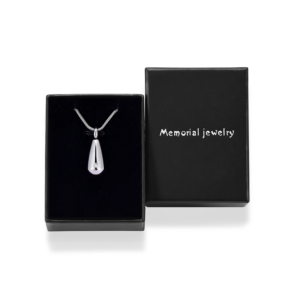 

Inlay Clear/Black Zircon Teardrop Mini Cremation Jewelry Stainless Steel Keepsake Pendant Necklace For Human Pet Ashes Wholesale