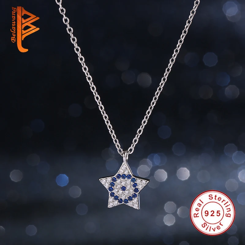Стерлингового Серебра 925 Blue Crystal Star Женщины Ожерелья Подвески Ювелирные Изделия