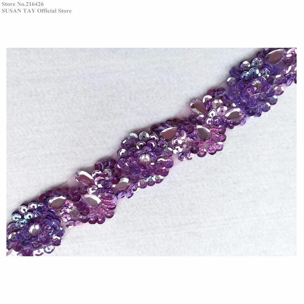 Новинка двухцветный пурпурный Блестящий украшенный бисером Цветочная кружевная