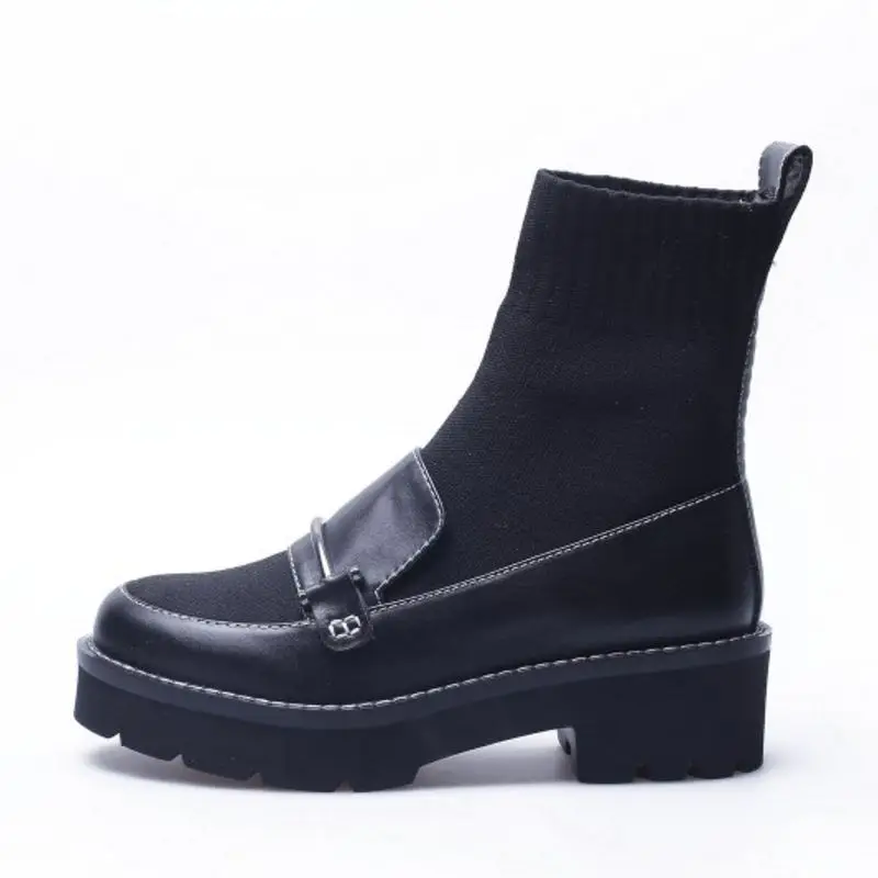 Coolcept Women Real Leather High Heel Boots Platform Warm Winter Shoes Patchwork Stretch Sock Footwear Size 34-39 | Обувь