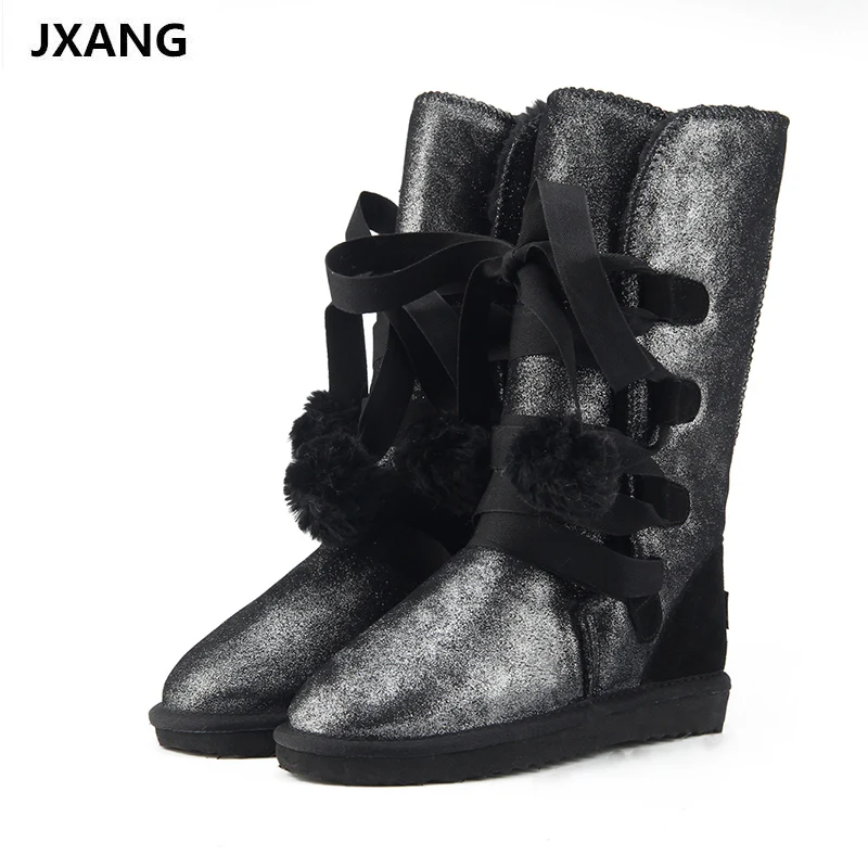 JXANG/классические женские зимние сапоги; кожаная зимняя обувь; bota feminina botas mujer zapatos; женские водонепроницаемые зимние сапоги