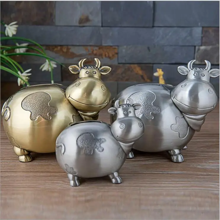 

lovely cow bronze /retro tin color metal piggy bank coin bank metal cash box money saving box for chirldren's gift PB001