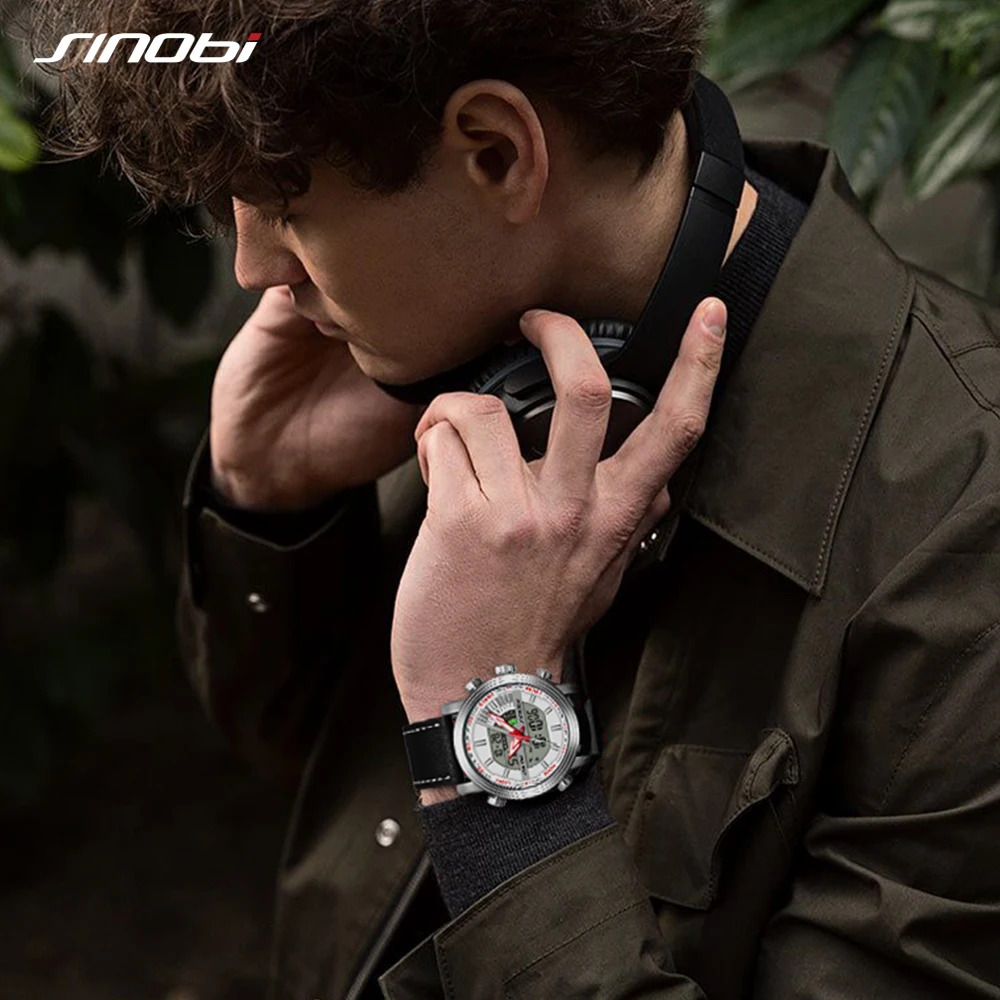 Часы наручные SINOBI Мужские с кожаным ремешком модные цифровые брендовые