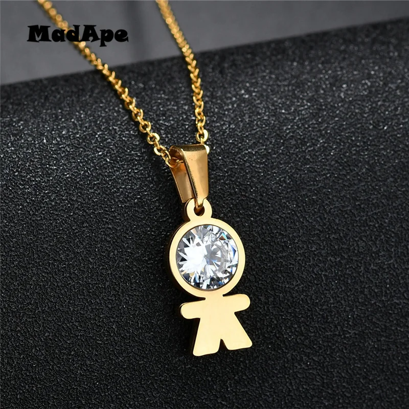 MadApe CZ Stone Family Pendant Necklace Boy Best Friend for Parent Mama Dad Gift Stainless Steel Jewelry | Украшения и аксессуары