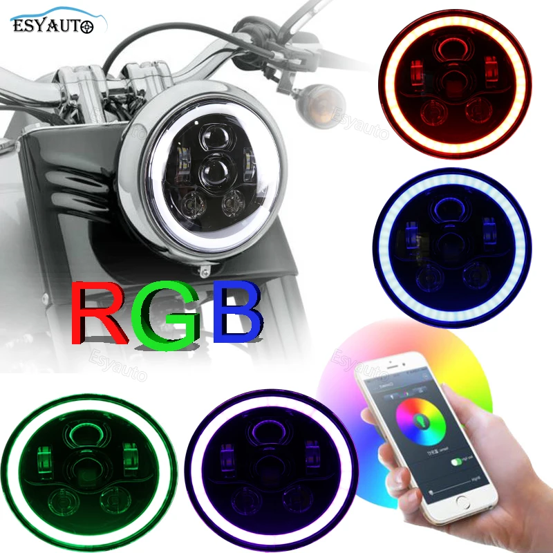 7 Дюймов Светодиодная Фара с RGB Многоцветными Ангельскими Глазками Daymaker Проектор