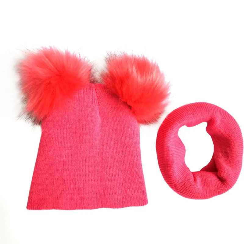 rose ball set Тип детского головного Дети теплая детская зимняя шерстяная одежда шапка и шарф, Вязаный Beanie Hat Baby Мальчики Девочки Кепки шарф От 0 до 4 лет, аксессуары - Цвет: rose ball set