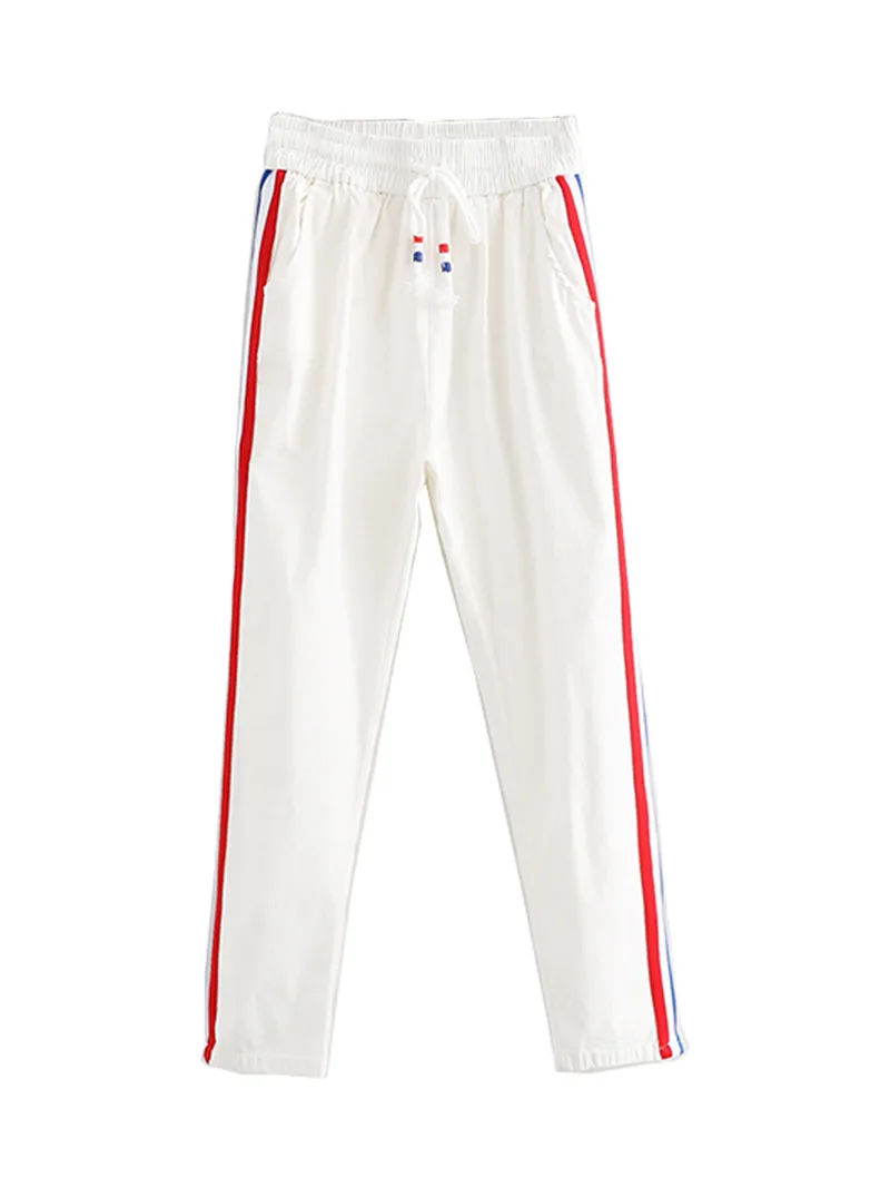 Spring and summer new side belt elastic waist casual pants women, thin trend casual feet pants women's thin harem pants