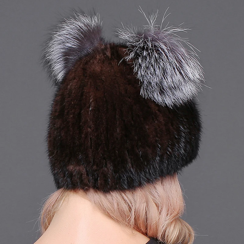 Женская меховая шапка из натуральной кожи сапоги на натуральном лисьем норка