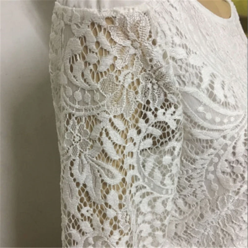 Женская белая черная кружевная блузка новинка 2017 осенняя Корейская рубашка с