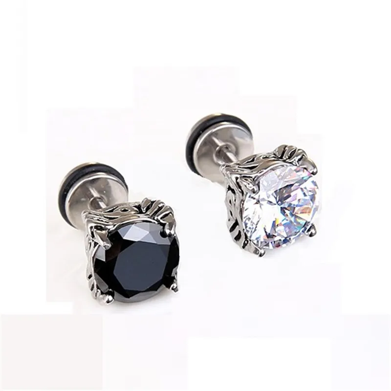 Модные Панк мужские серьги гвоздики из нержавеющей стали с цирконием черные