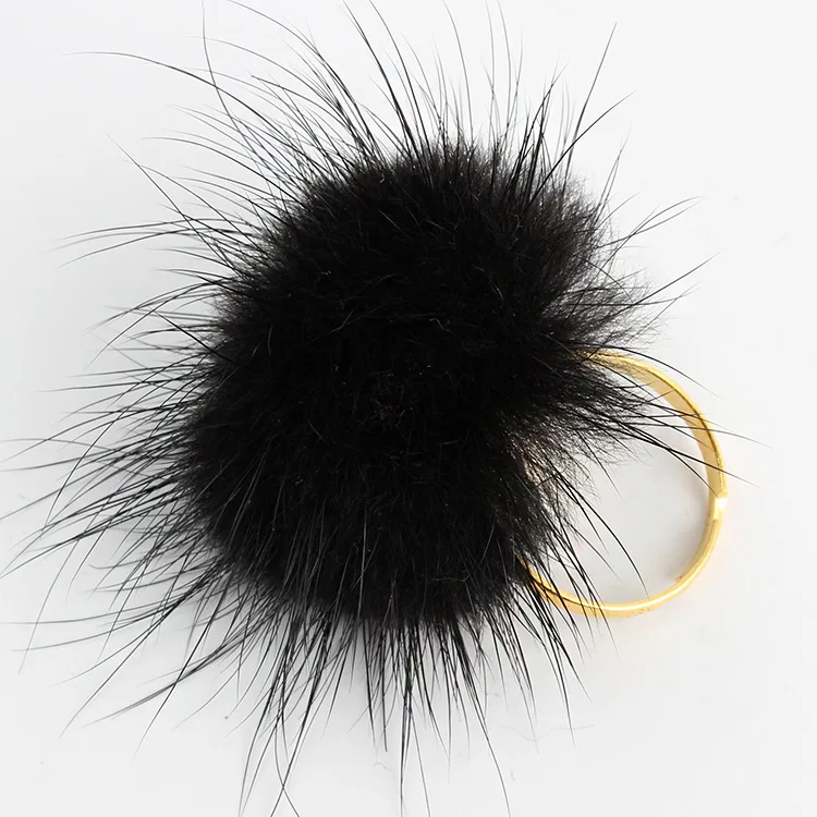 2020 Новое открытое регулируемое кольцо с помпоном креативное для женщин норковым