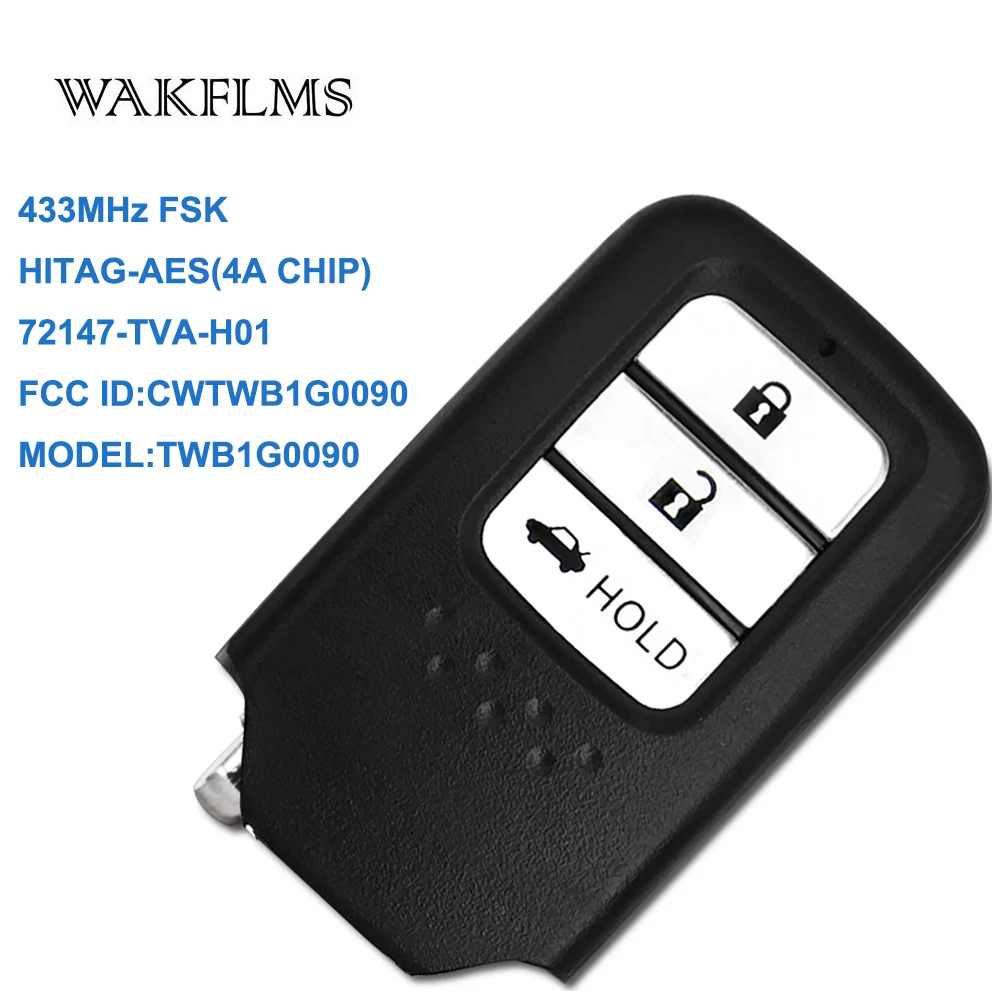 WAKFLMS 3 кнопки OEM 433 мГц смарт-карты автомобильной удаленный ключевой ключ