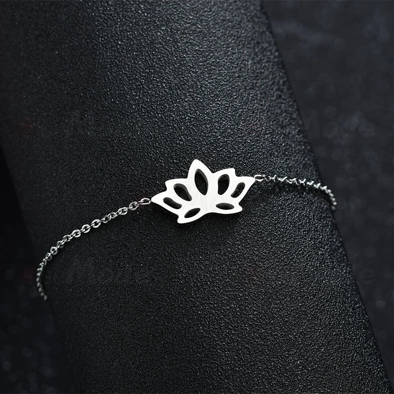 ELSEMODE модный браслет с полыми звеньями в виде лотоса титановая сталь золото