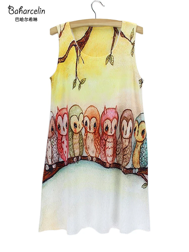 Baharcelin платье новое модное летнее милое без рукавов с принтом кота повседневное