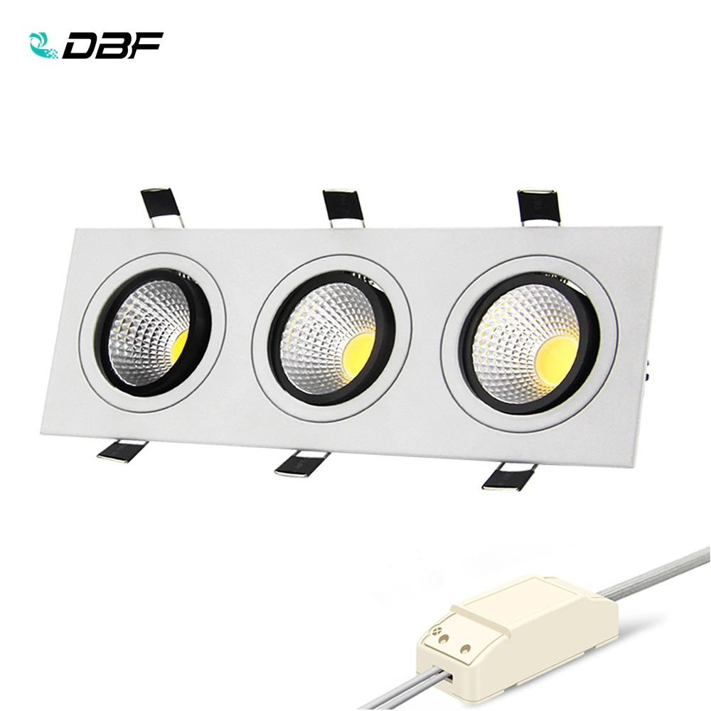 

[DBF]Super Bright Recessed LED Dimmable 3 head Square Downlight COB 15W 21W 30W 36w LED Spot light Ceiling Lamp AC 110V 220V
