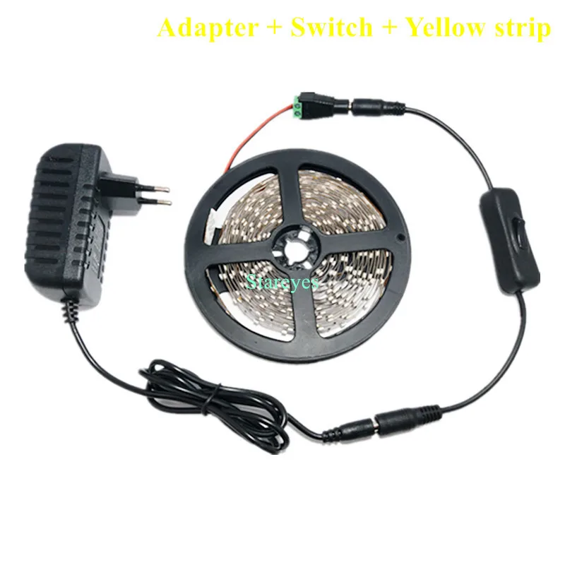 Yellow add adapter 1 комплект 5 м SMD 3528 2835 300 светодиодный RGB светодиодный полосы светодиодный светильник клейкие ленты USB флэш светильник ing не Водонепроницаемый полосы+ Пульт ДУ+ 2A Мощность адаптер - Испускаемый цвет: Yellow add adapter