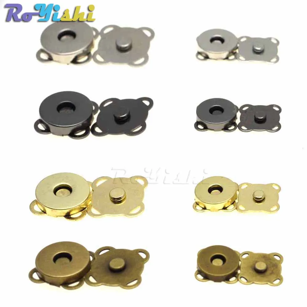 

100pcs/pack Metal Magnetic Snap Fasteners Clasps Buttons Handbag Purse Wallet Craft Bags Parts Accessories 15mm 18mm 4 Colors