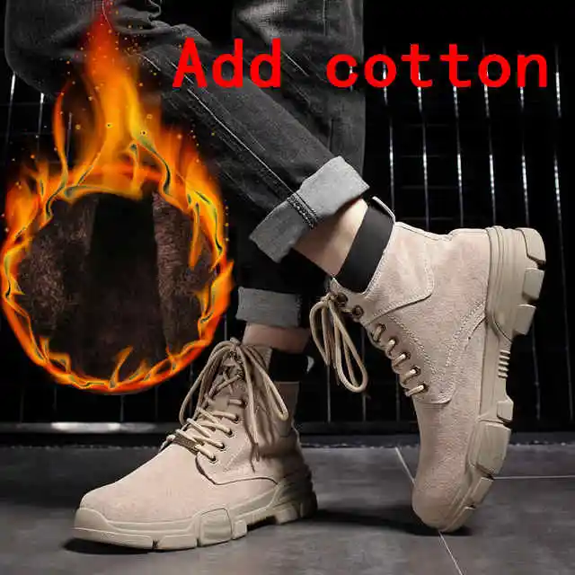 Add cotton Beige Брендовые мужские ботинки от hargrow Большие размеры 38-48, мужские зимние ботинки повседневные зимние ботинки на шнуровке мужские модные кроссовки, Рабочая обувь для мужчин - Цвет: Add cotton Beige