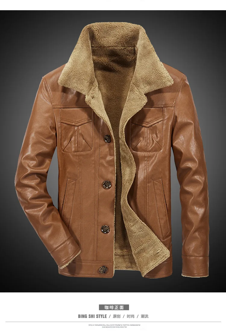New Winter Leather Jacket Men's Fashion Casual Warm Leather Men's Large Size 5XL Warm Motorcycle Leather Jacket