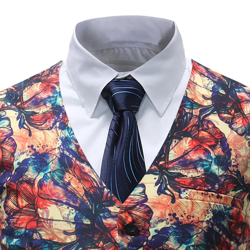 New M-5XL Men's Vest 2020 Chalecos Para Hombre Men Fashion Print Flower Casual Suit Four Seasons Colete Masculino | Мужская одежда