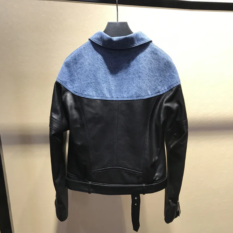 Женские куртки из натуральной кожи в европейском стиле модные джинсовые