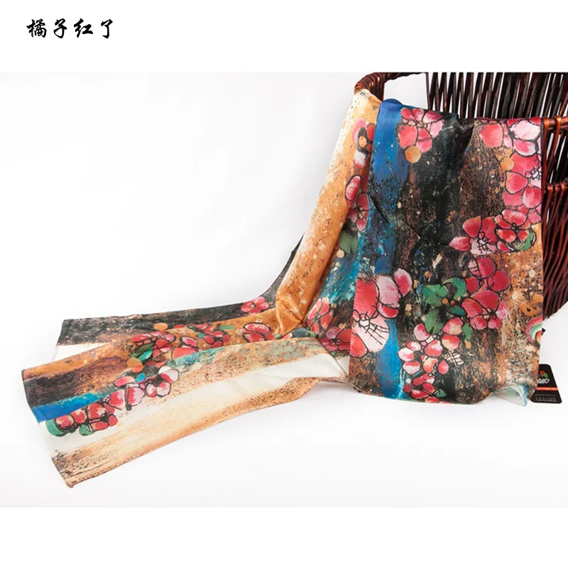 Новые поступления шарфы женщина Женская мода печати Атлас шарф шелковые