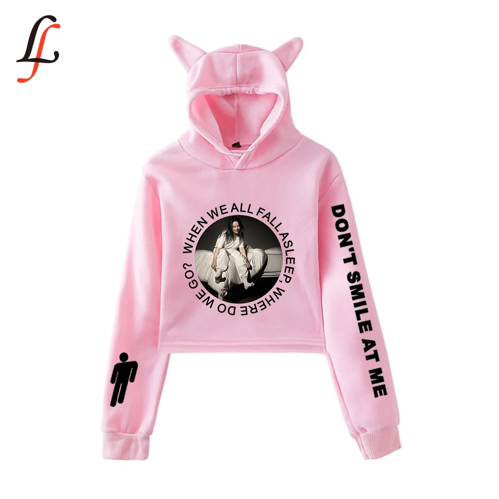 Billieeilish Billie eilish Женская Сексуальная толстовка с кошачьими ушками модный тренд короткий кошачий Топ Горячая Распродажа Kpop Harajuku толстовки Толстовка