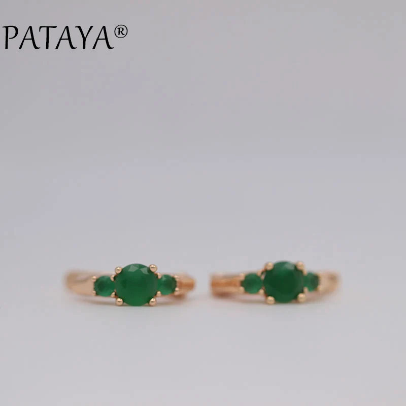 Серьги PATAYA из розового золота 585 пробы три круглых белых натуральных циркона