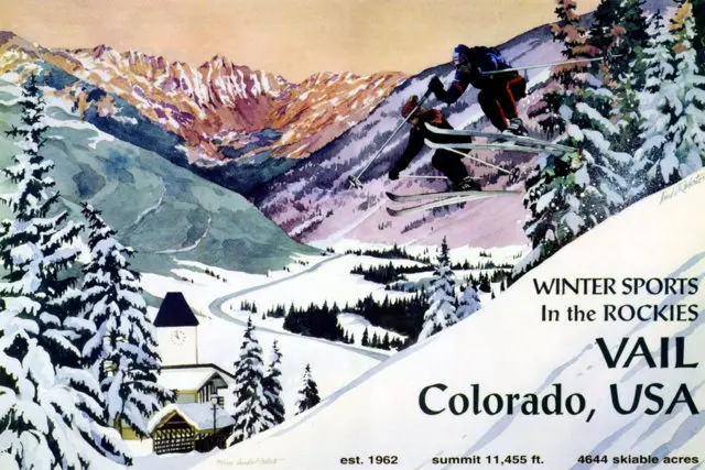 Винтажный постер для катания на лыжах спорта путешествий St Anton 1973 классические
