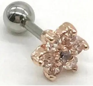 Rose gold Ball End 2 шт 1,2x6 мм Цветок Циркон цветы губы кольцо пирсинг Лабрет Козелок Уха Пирсинг хирургическая 316 нержавеющая сталь ювелирные изделия для тела - Окраска металла: Rose gold Ball End