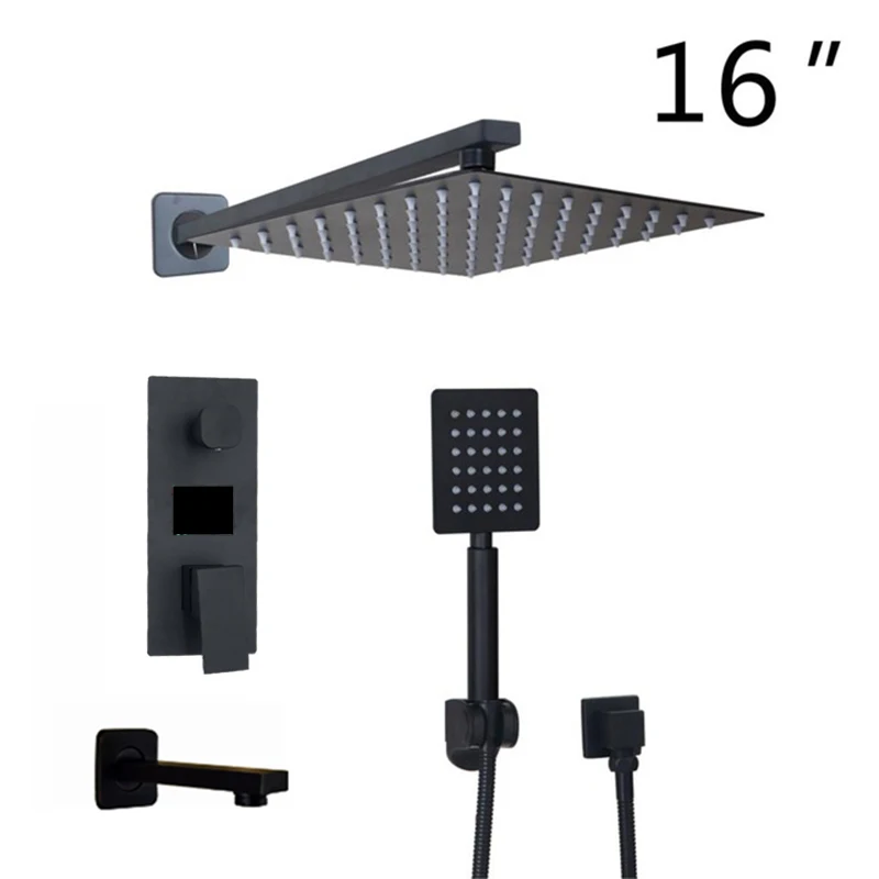 16 inch shower set 1 JIENI матовый черный Ванная комната душа Осадки Насадки для душа 2 способа цифровой Дисплей смеситель 3-функции цифровой смеситель для душа - Цвет: 16 inch shower set 1