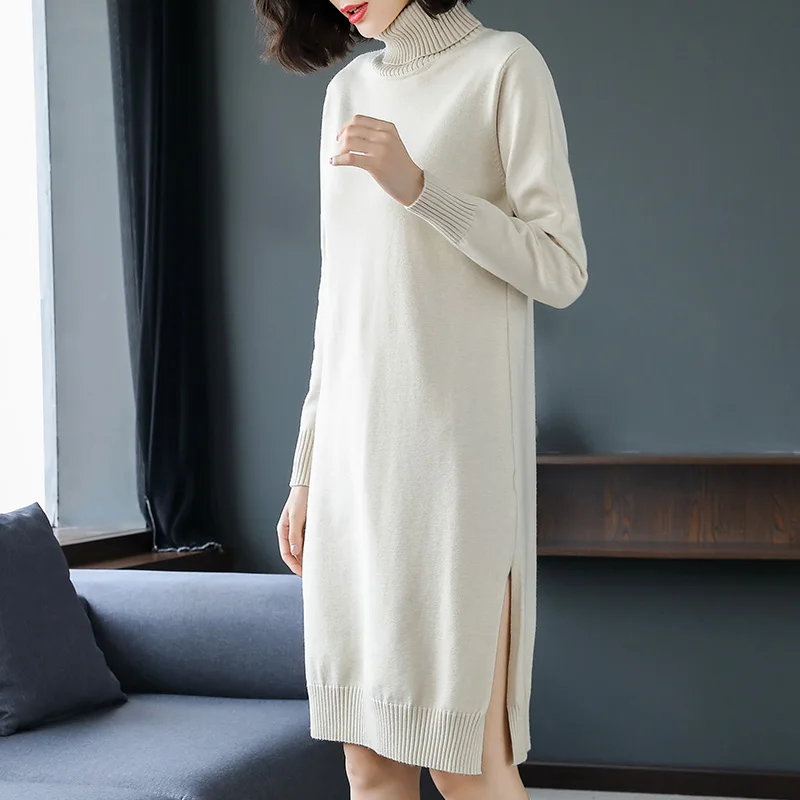 Женское трикотажное платье DSANNINGT Осеннее однотонное свободное платье-свитер из