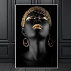Абстрактная Золотая черная женщина, постеры и принты, портрет, картина маслом на холсте, Настенная картина для гостиной, скандинавский Декор