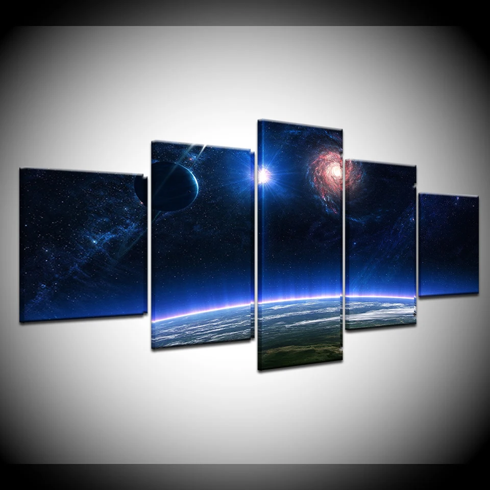 

Canvas Painting Space Planet star sky 5 Pieces Wall Art Painting Modular Wallpapers Poster Print for living room Home Decor