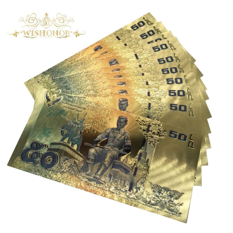 Оптовая продажа яркие банкноты из Таиланда 50 батов покрытые монетами золотые