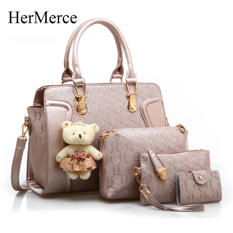 Модный комплект из 4 предметов сумки для женщин кожаная сумка на плечо женские