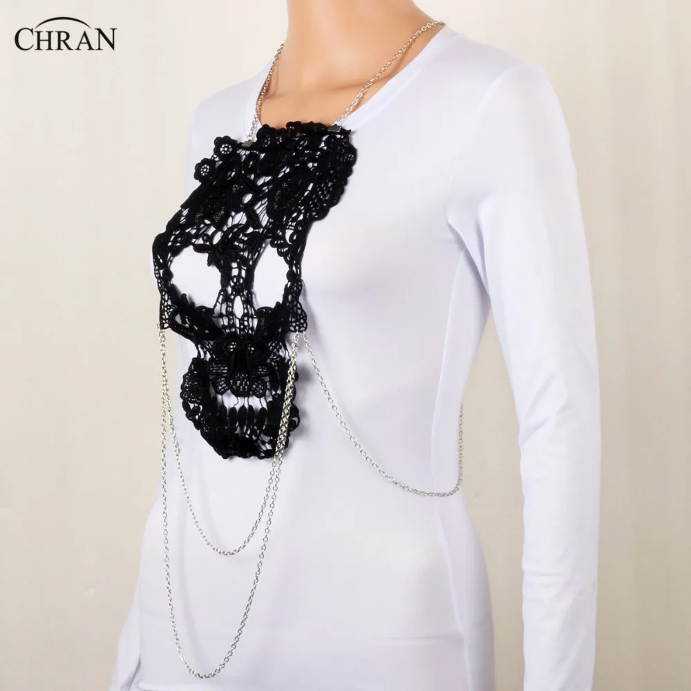 Кружевной чокер Chran окрашенный вручную в черный скелет белая Съемная