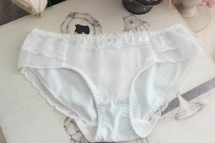 Настоящая фотография, Размеры M, L, XL, милые хлопковые шифоновые трусики с вышивкой в стиле Лолиты, Kawaii, для принцесс, нижнее белье, трусы WP360 - Цвет: Blue