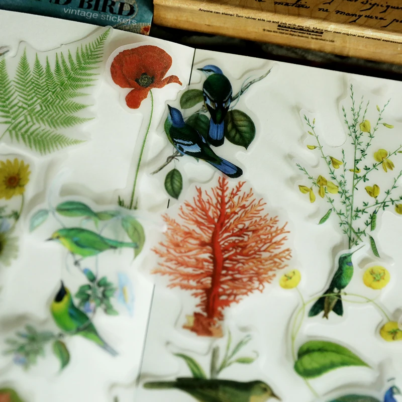 VUAWRTG 56 шт цветы и птицы иллюстрации Vellum бумажные наклейки для скрапбукинга